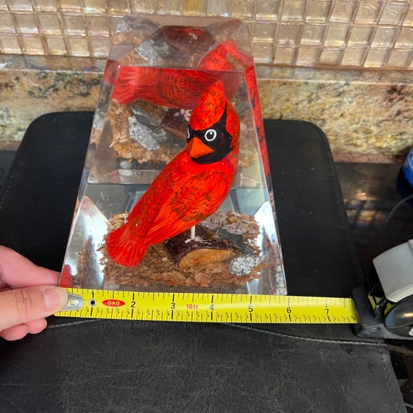 Large Lucite Acrylic Wood Red Cardinal Bird Made in Canada obelisk Hand Made - Picture 2 of 2